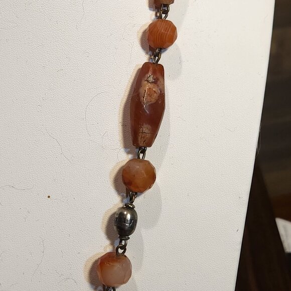 Vintage Handcrafted Carnelian & Silver Beaded Necklace With Ornate Pendant - Picture 2 of 9